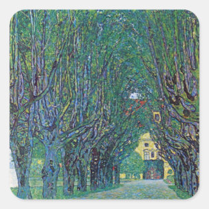 Allee im Schloss Kammerpark von Gustav Klimt Quadratischer Aufkleber