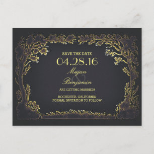 Allee mit alten Bäumen Vintage Save-the-Date Postk Ankündigungspostkarte