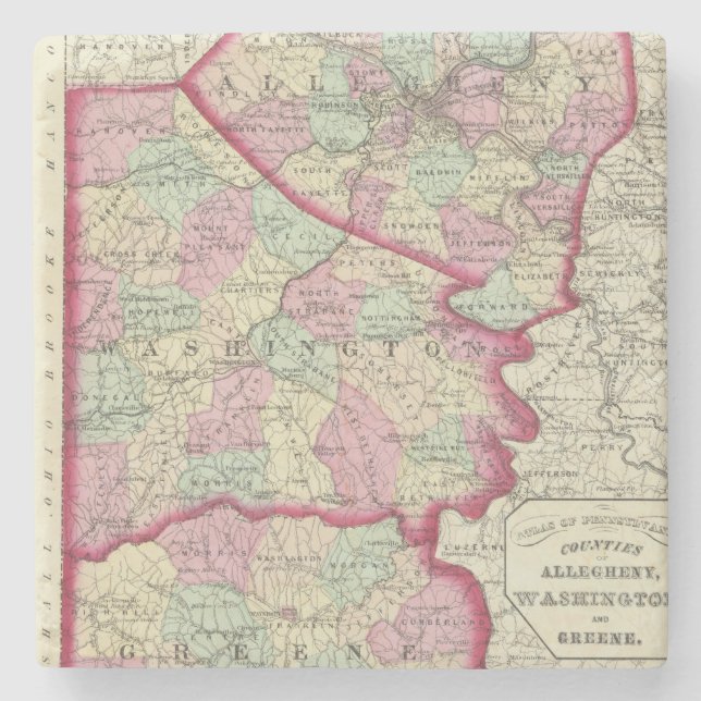 Allegheny, Washington, Greene Landkreise Steinuntersetzer (Vorderseite)