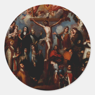 Allegorie der Kreuzigung mit Jesuiten-Heiligen  Runder Aufkleber