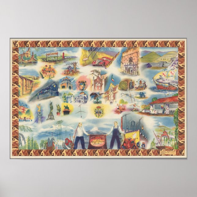 Allegorische Karte von Mexiko-Stadt und Umgebung Poster (Vorne)