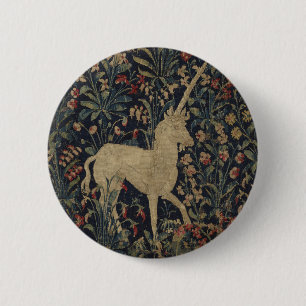 Allegorische "Millefleurs" Tapisserie mit Tieren Button