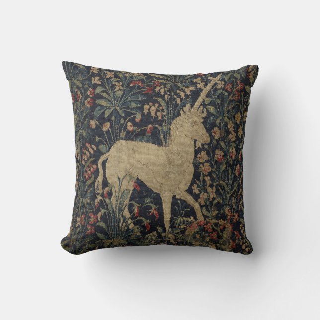 Allegorische "Millefleurs" Tapisserie mit Tieren Kissen (Vorderseite)
