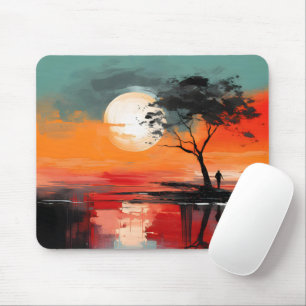 Allein am See – Abstrakte Sonnenuntergangslandscha Mousepad