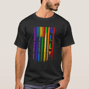 Allein LGBT LGBTQ Rainbow Pride American Flag 4. T-Shirt