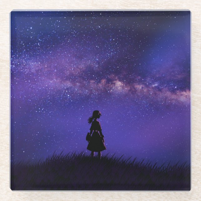 Allein und Sternennacht Glasuntersetzer (Vorderseite)