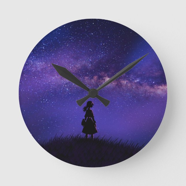 Allein und Sternennacht Runde Wanduhr (Vorderseite)