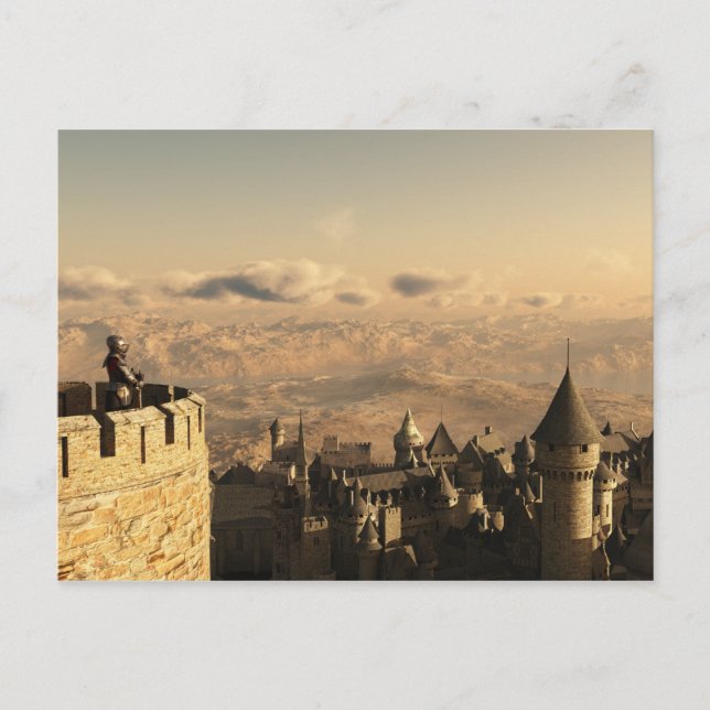 Alleiner Ritter, der die Zinnen schützt Postkarte (Vorderseite)