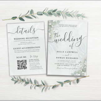 Alleinstehende Eukalyptus Sage Green Wedding Einladung