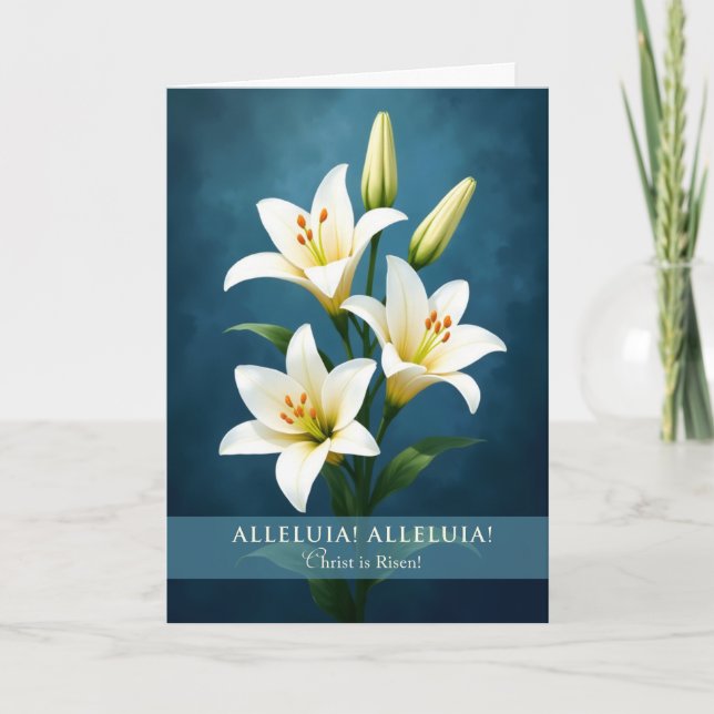 Alleluia Religious Easter Lilies Blue Background Karte (Vorderseite)