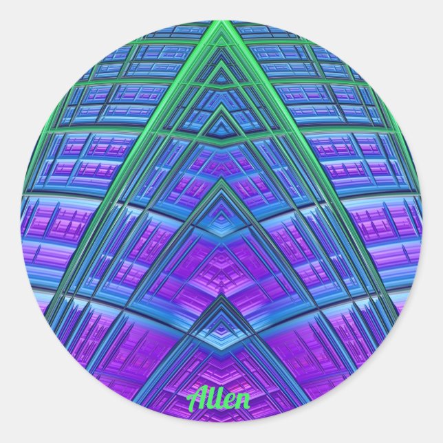 ALLEN ~ Cool! Green Lila Blue Geometric ~ Runder Aufkleber