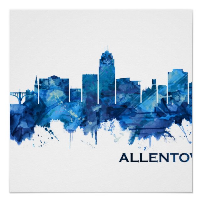 Allentown Pennsylvania Skyline Blue Poster (Vorderseite)