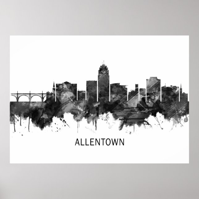 Allentown Pennsylvania Skyline BW Poster (Vorne)