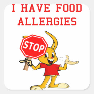 Aller-Bunny STOP-Bunny Food Allergien Sq. Aufklebe Quadratischer Aufkleber