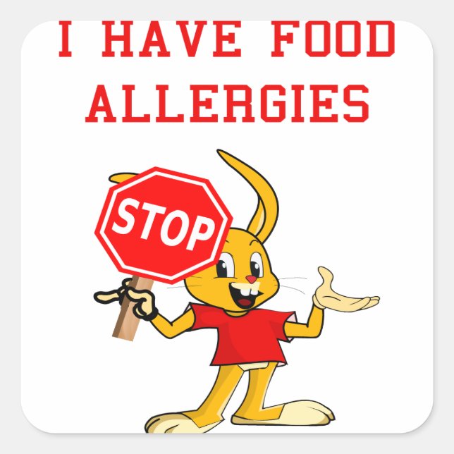 Aller-Bunny STOP-Bunny Food Allergien Sq. Aufklebe Quadratischer Aufkleber (Vorderseite)