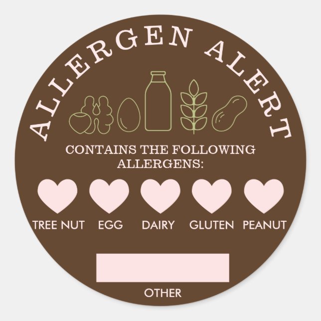 Allergen Alert Brown Blush Pistachio Runder Aufkleber (Vorderseite)