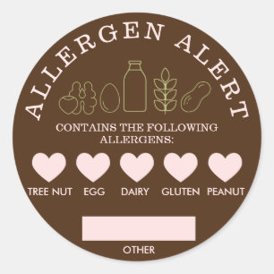 Allergen Alert Brown Blush Pistachio Runder Aufkleber