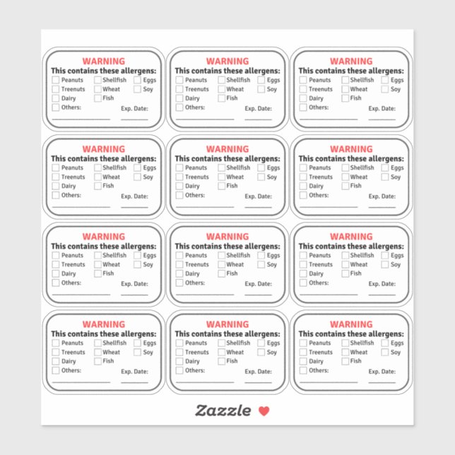 Allergen-Lebensmittelkennzeichnungen Aufkleber (Blatt)