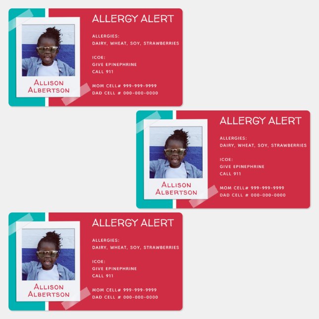 Allergie Alert Kids Foto Medical Emergency Daycare Etiketten (Gruppe)