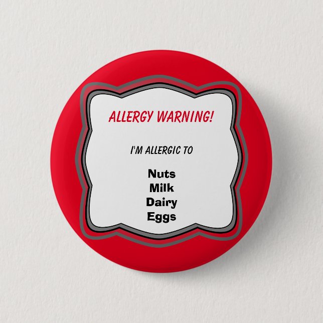 Allergie-Warnan stecknadel-Button-Abzeichen Button (Vorderseite)