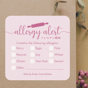 Allergie-Warnung Allergene Rosa Nudelholz Minimali Quadratischer Aufkleber
