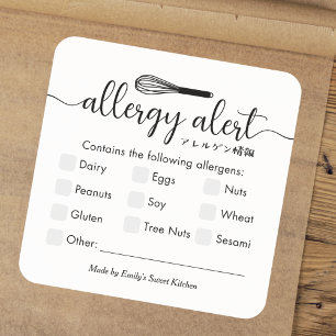 Allergie-Warnung Allergene Warnung Minimalistische Quadratischer Aufkleber
