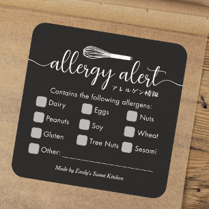 Allergie-Warnung Allergene Warnung Schwarzer Schne Quadratischer Aufkleber