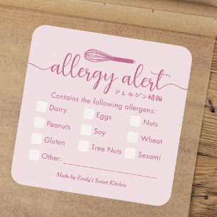 Allergie-Warnung Allergie-Alarm Rosa Schneebesen Quadratischer Aufkleber