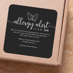 Allergie-Warnung Backhandschuh Minimalistisch Schw Quadratischer Aufkleber