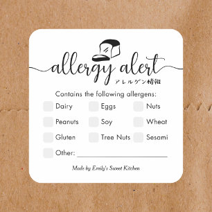Allergie-Warnung Minimalistische Bäckerei Brot Quadratischer Aufkleber