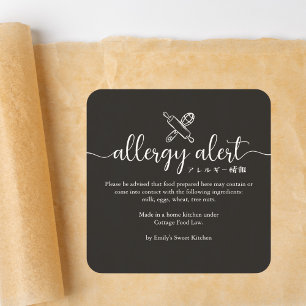 Allergie-Warnung Schwarze Rollholz-Quirl Minimalis Quadratischer Aufkleber