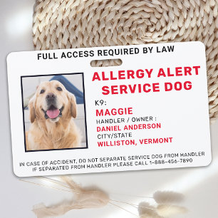 Allergie-Warnung Servicehund Foto-ID-Abzeichen Ausweis