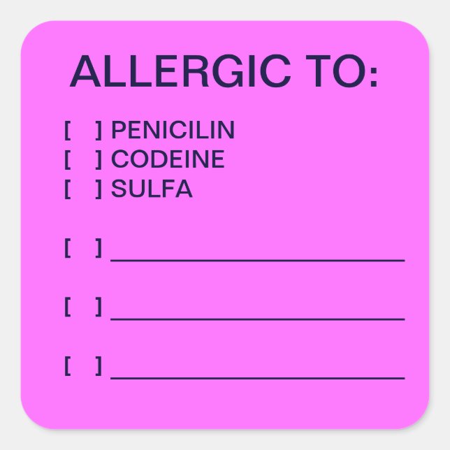Allergien Medizinische Chart-Labels Quadratischer Aufkleber (Vorderseite)