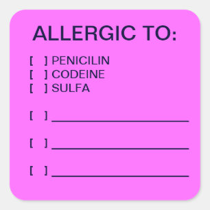 Allergien Medizinische Chart-Labels Quadratischer Aufkleber