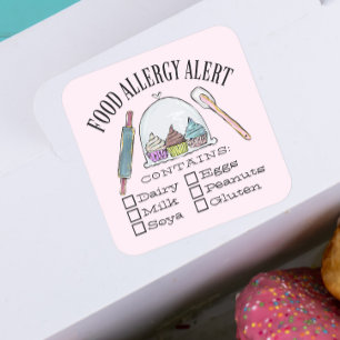 Allergische Warnbäckerei Konditorei Quadratischer Aufkleber