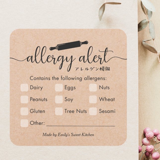 Allergy Alert Allergens Warning Kraft Rolling Pin Quadratischer Aufkleber (Von Creator hochgeladen)
