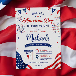 Alles Amerikanischer Junge Geburtstag 4. Juli Einladung