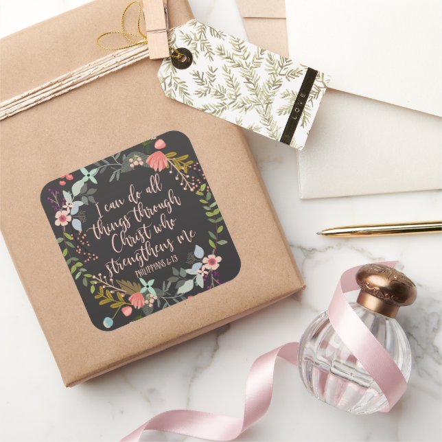 Alles durch Christus Philippians Bibelverse Quadratischer Aufkleber (Schenken)