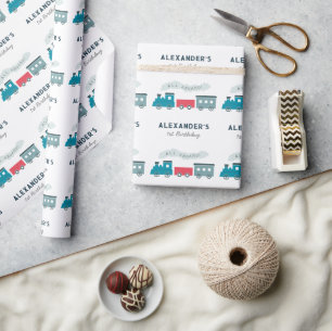 Alles Einsteigen Dampfzug Blue Boy Geburtstag Geschenkpapier