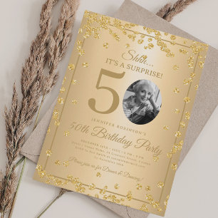 Alles Gold SURPRISE Foto 50. Geburtstag Glamour Einladung