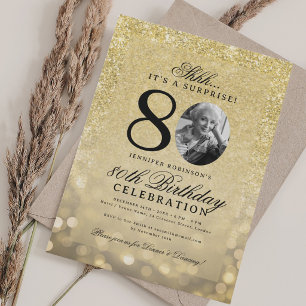 ALLES GOLD ÜBERRASCHUNG Foto Glam 80. Geburtstag Einladung