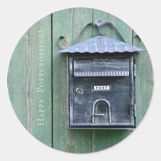 Alles Gute beim Postüberqueren! Postfach. Runder Aufkleber