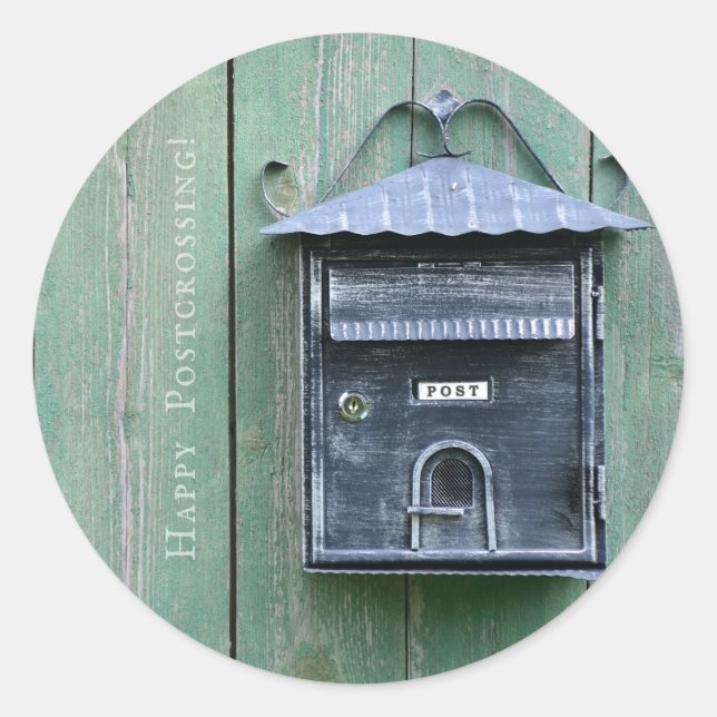 Alles Gute beim Postüberqueren! Postfach. Runder Aufkleber (Vorderseite)