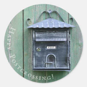 Alles Gute beim Postüberqueren! Postfach. Runder Aufkleber