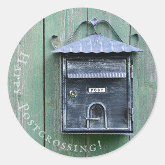 Alles Gute beim Postüberqueren! Postfach. Runder Aufkleber