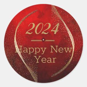 Alles Gute für das neue Jahr 2024: Roter Goldaufkl Runder Aufkleber