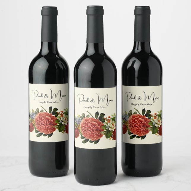 Alles Gute nach BOHO Retro-Blumenstrauß Weinetikett (Flaschen)
