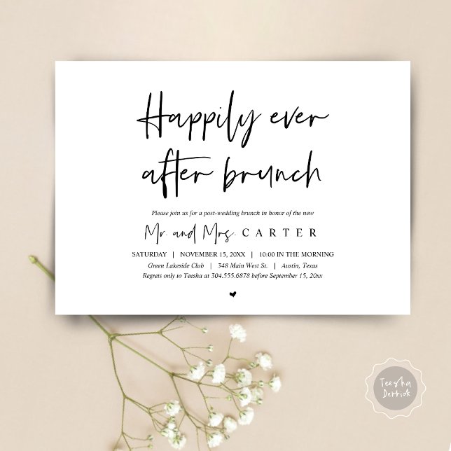 Alles Gute nach dem Brunch, nach der Hochzeit Einladung (Happily Ever After Brunch Invitation Card, Post wedding, Modern Script, Timeless Black and White)