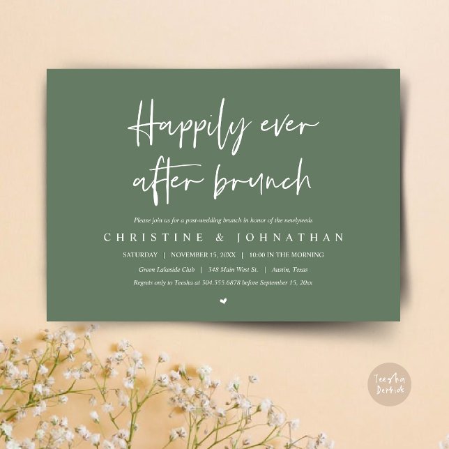 Alles Gute nach dem Brunch, nach der Hochzeitseinl Einladung (Happily ever after brunch party, post wedding invitation card, pdf, in forest sage green)