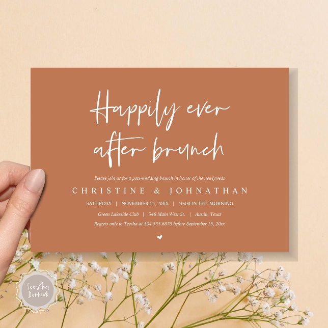 Alles Gute nach dem Brunch, nach der Hochzeitseinl Einladung (Happily ever after brunch party, post wedding invitation card, pdf, in timeless copper rust brown)